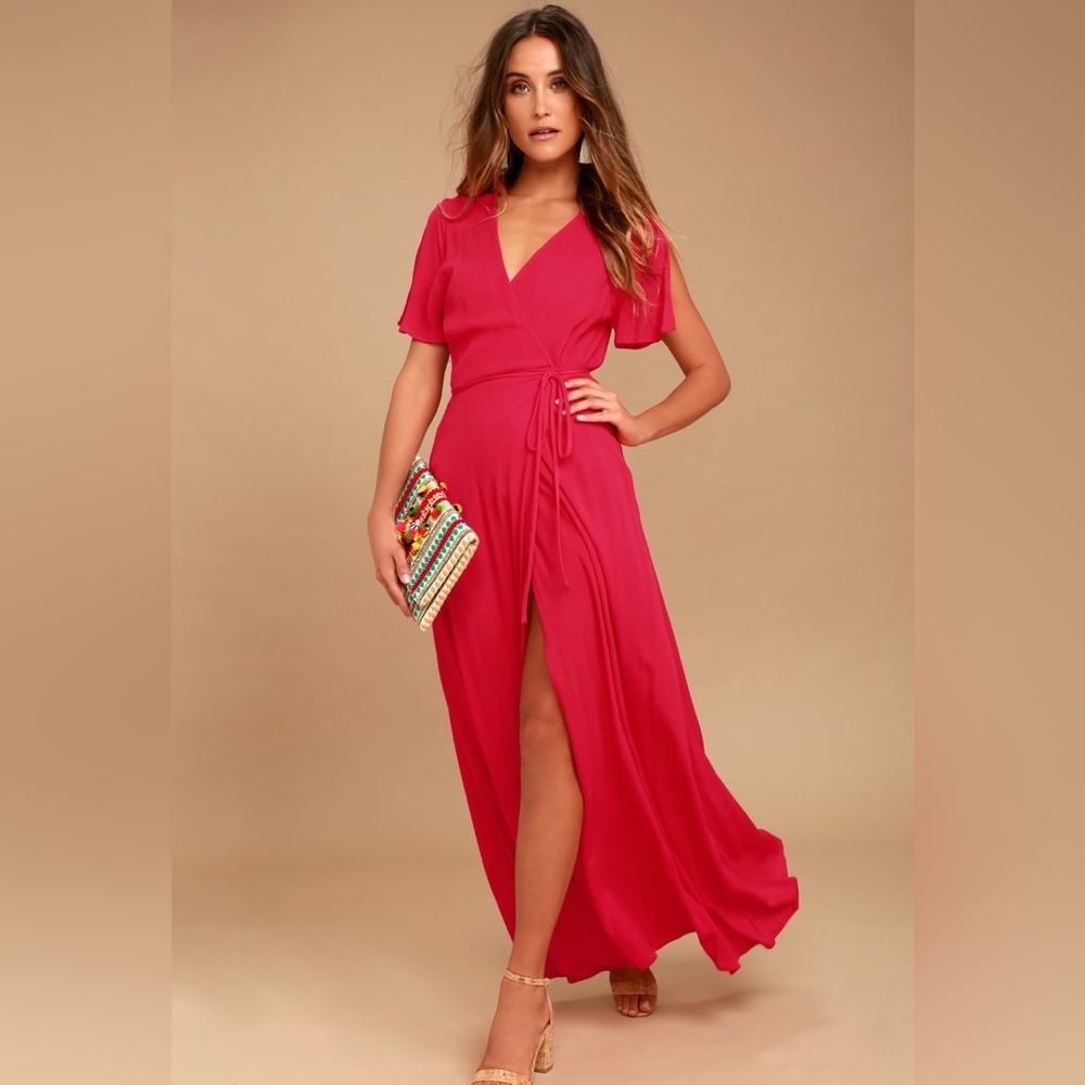 Lulus Much Obliged Red Wrap Maxi Dress